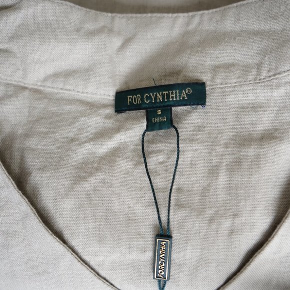 For Cynthia 3/4 Sleeve Solid Beige Dress Linen and Viscose Size S - Picture 5 of 5